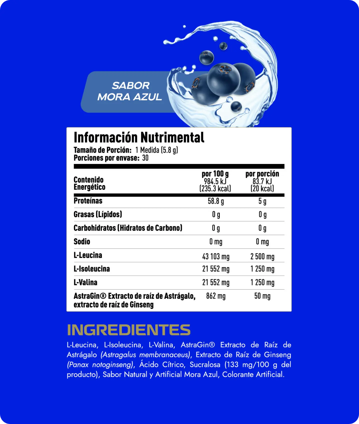 Tabla Nutrimental Premium Isolate Chocolate 3.5lb