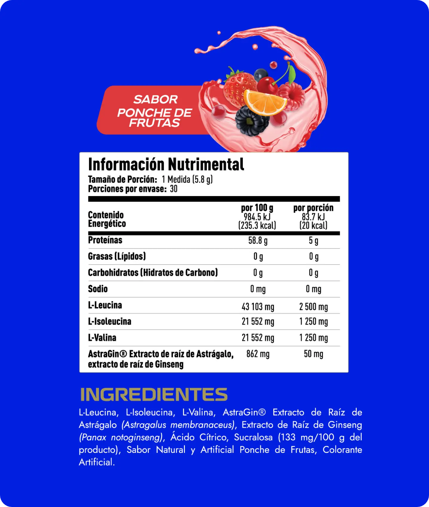 Tabla Nutrimental Premium Isolate Fresa 3.5lb