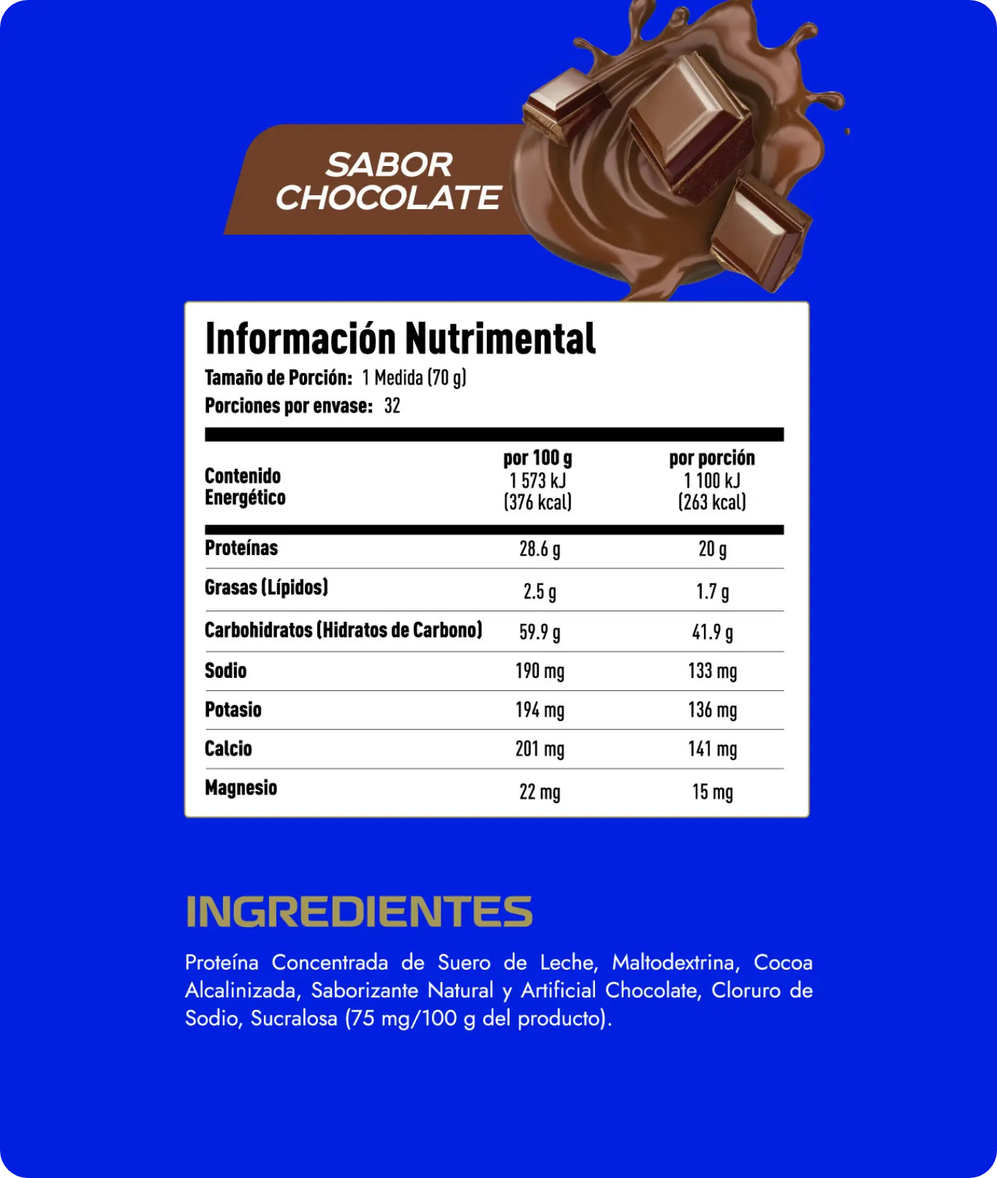 Tabla nutrimental de proteína Magro sabor chocolate 5lb para aumento de volumen