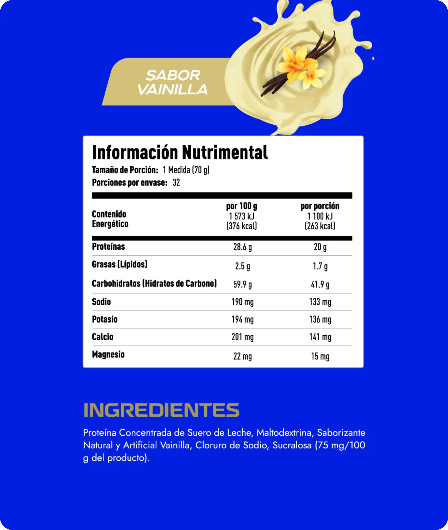 Tabla nutrimental de proteína Magro sabor vainilla 5lb para ganar masa