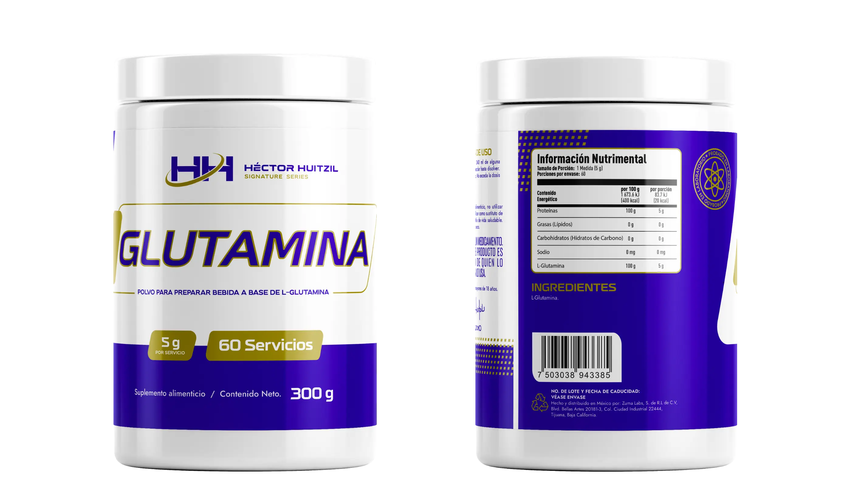 Envase L-glutamina aminoácido recuperación 300g