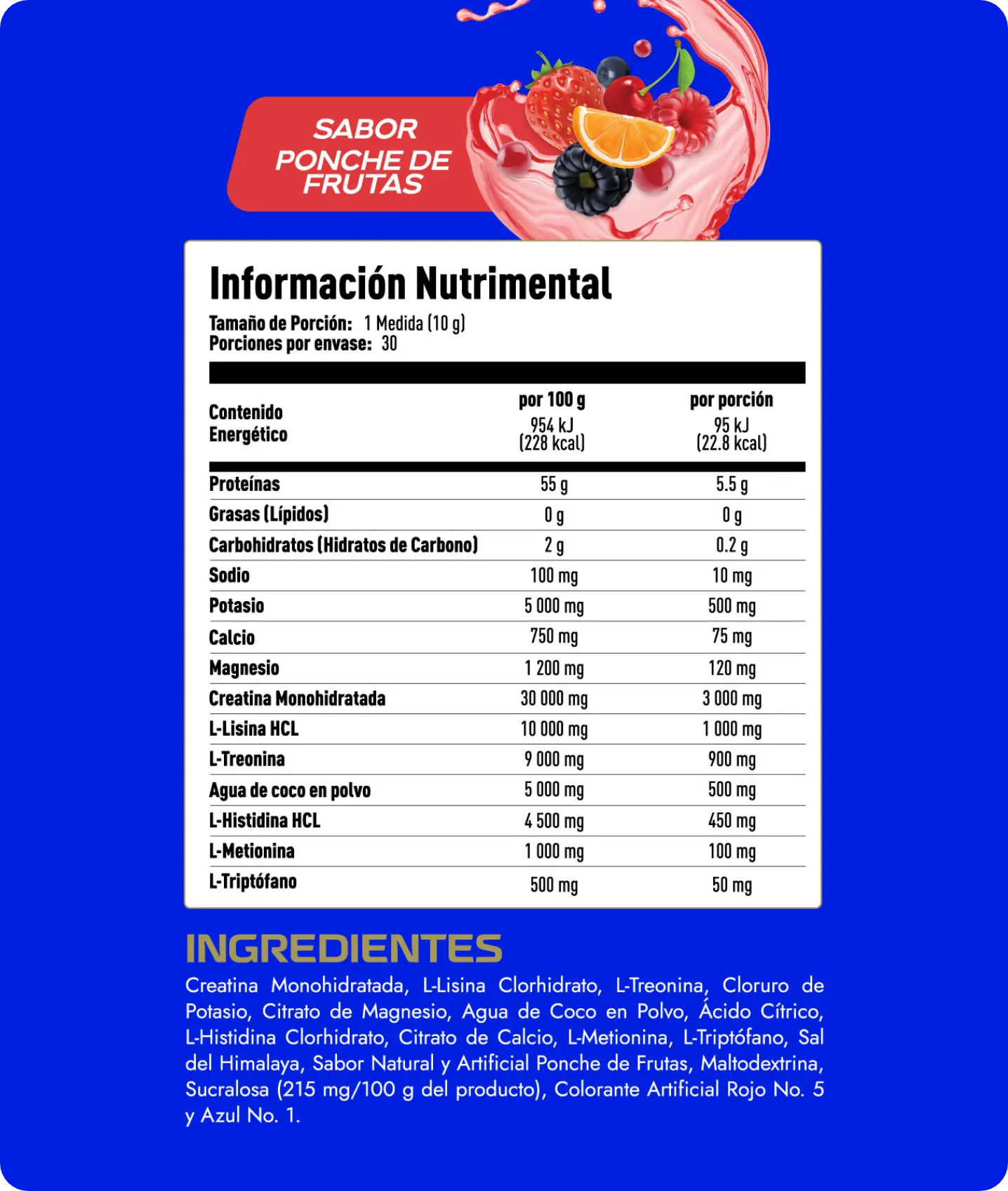 Información nutrimental HYDRO2 aminoácidos creatina proteína