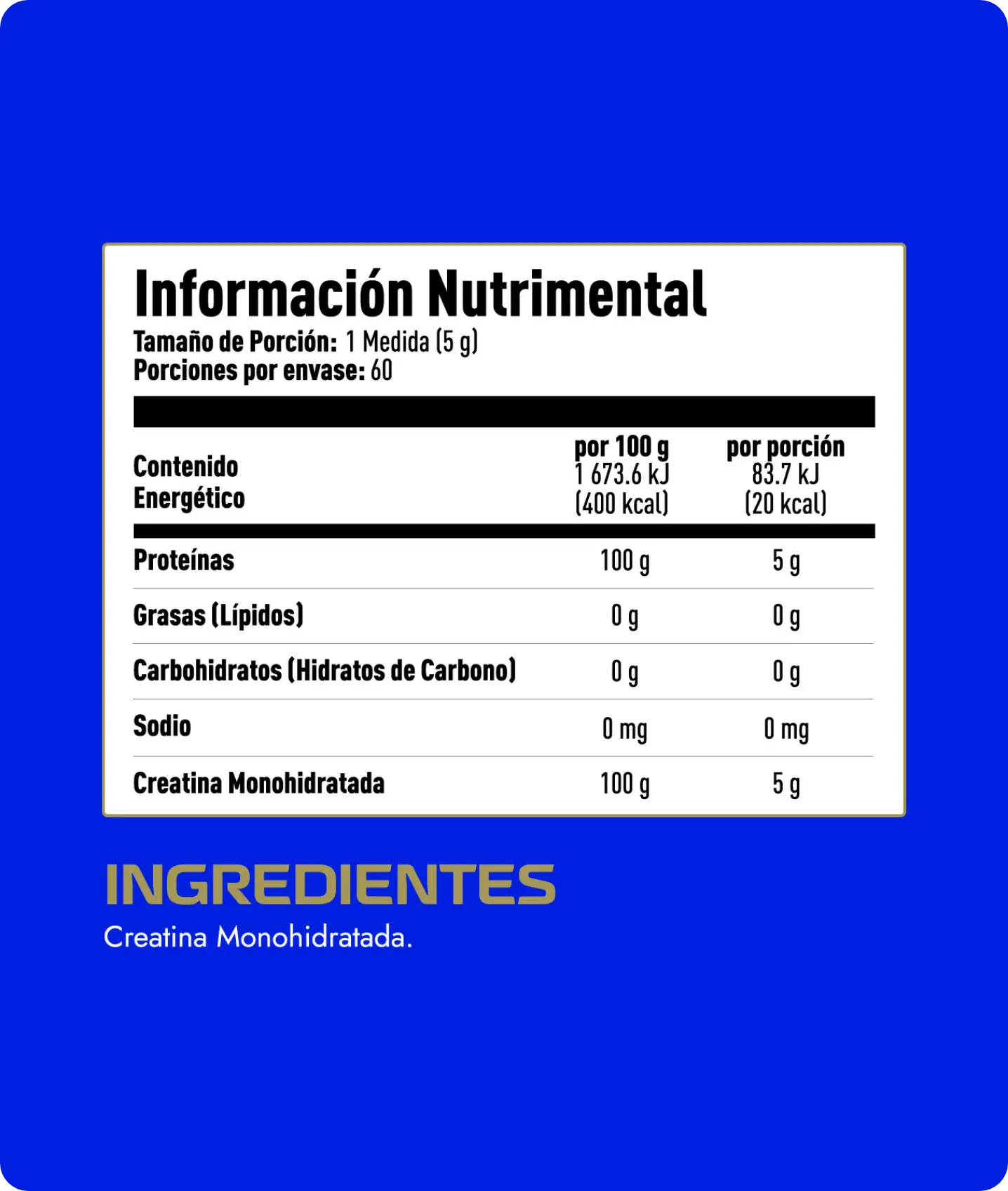 Tabla Nutrimental Creatina 300g