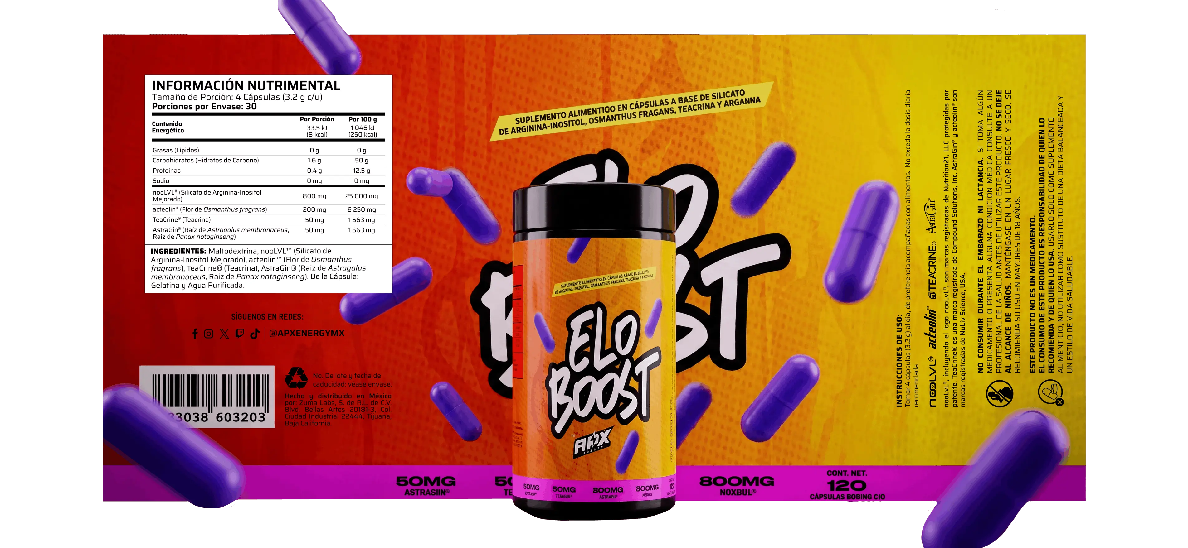 APX Energy Elo Boost - etiqueta del suplemento energético