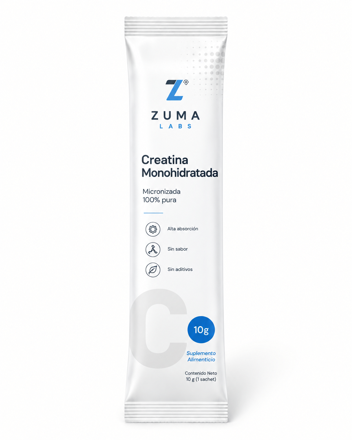 Stick pack de creatina monohidratada de Zuma Labs, 10 gramos