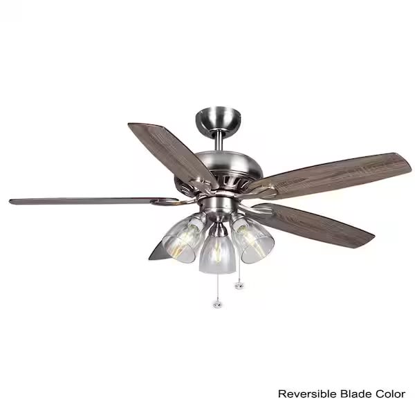 Rockport 52 in. Indoor LED Brushed Nickel Ceiling Fan with Light Kit, Downrod, and 5 Reversible Blades