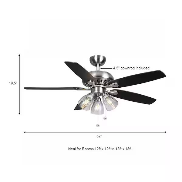 Rockport 52 in. Indoor LED Brushed Nickel Ceiling Fan with Light Kit, Downrod, and 5 Reversible Blades