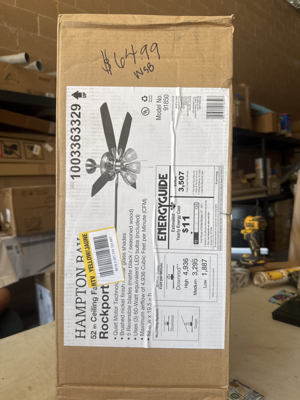 Rockport 52 in. Indoor LED Brushed Nickel Ceiling Fan with Light Kit, Downrod, and 5 Reversible Blades