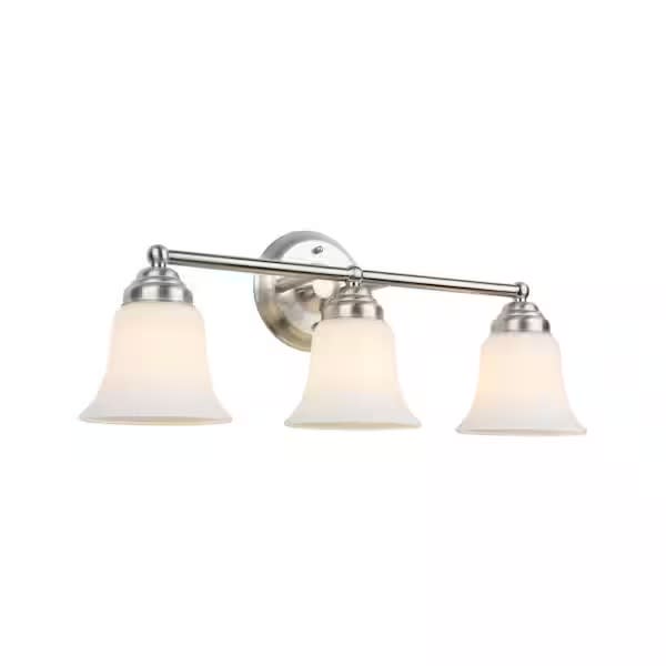 Ashhurst 3-Light Brushed Nickel Classic Traditional Bathroom Vanity Light with Frosted Glass Shades
