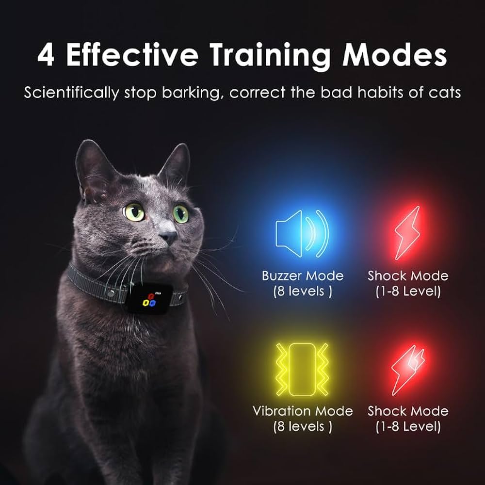 Cat Training Collar Cat Bark Collar with Remote Electric Cats Shock Collar 3300FT IP67 Waterproof 3 Training Modes Beep Vibration Shock Mode