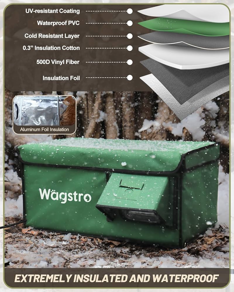 Heated Cat House for Outside, Waterproof Awning & Escape Door Heated Cat Houses for Indoor/Outdoor Cats in Winter, Elevated & Insulated Outd