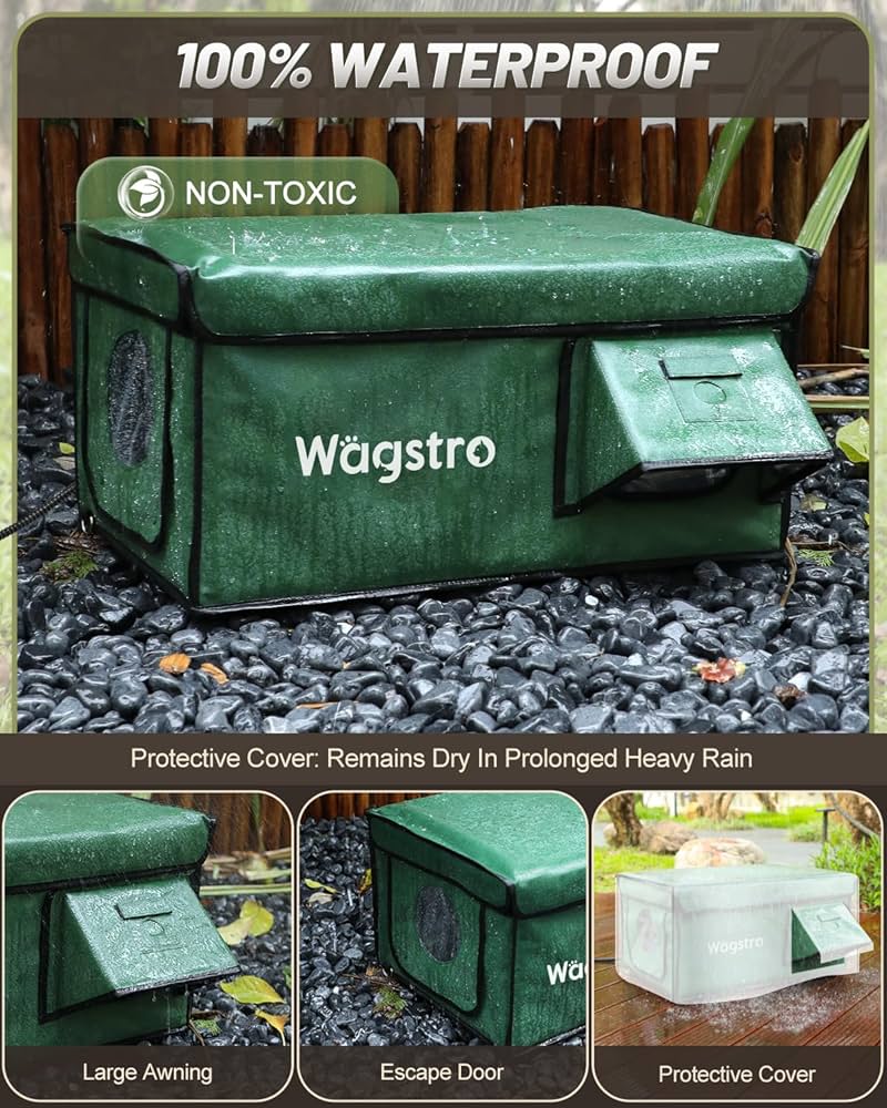 Heated Cat House for Outside, Waterproof Awning & Escape Door Heated Cat Houses for Indoor/Outdoor Cats in Winter, Elevated & Insulated Outd