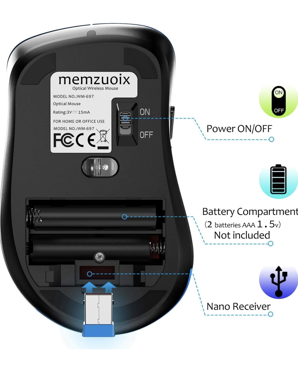 memzuoix 2.4G Portable Wireless Mouse, 1400 DPI Mobile Optical Cordless Mice with USB Receiver for Computer, Laptop, PC, Desktop, MacBook, 5