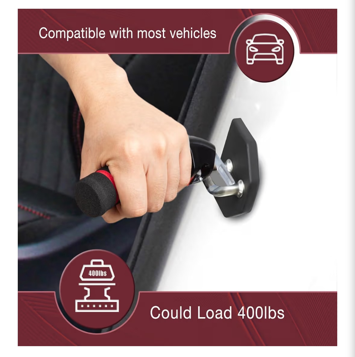 Car Door Handle for Elderly Car Assist Support Handle Multifunction Car Door Latch Bar for Seniors and Handicapped(Red)
