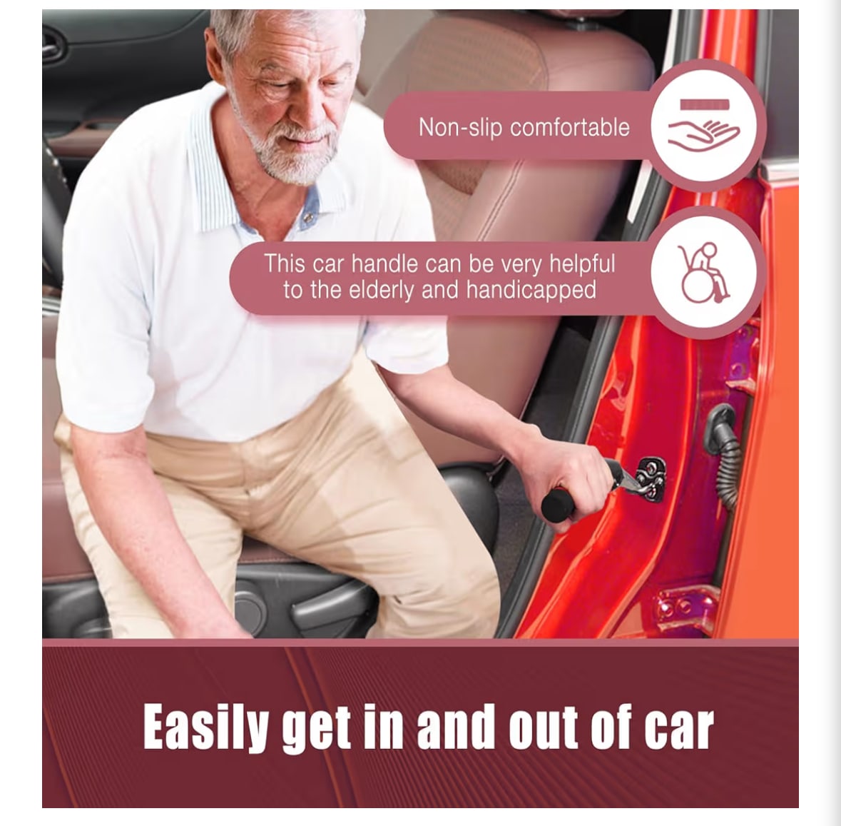 Car Door Handle for Elderly Car Assist Support Handle Multifunction Car Door Latch Bar for Seniors and Handicapped(Red)