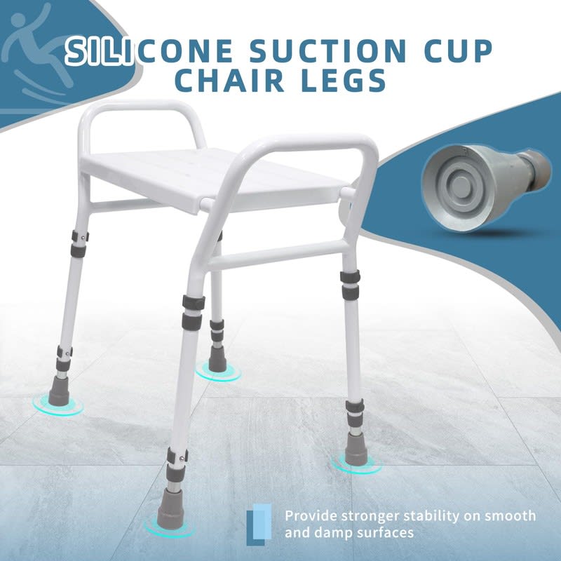 Shower Chair Seat with Arm for Inside Shower - Adjustable Up to 24 Inches Shower Stool with Suction Feet for Seniors, Elderly, Handicap & Di