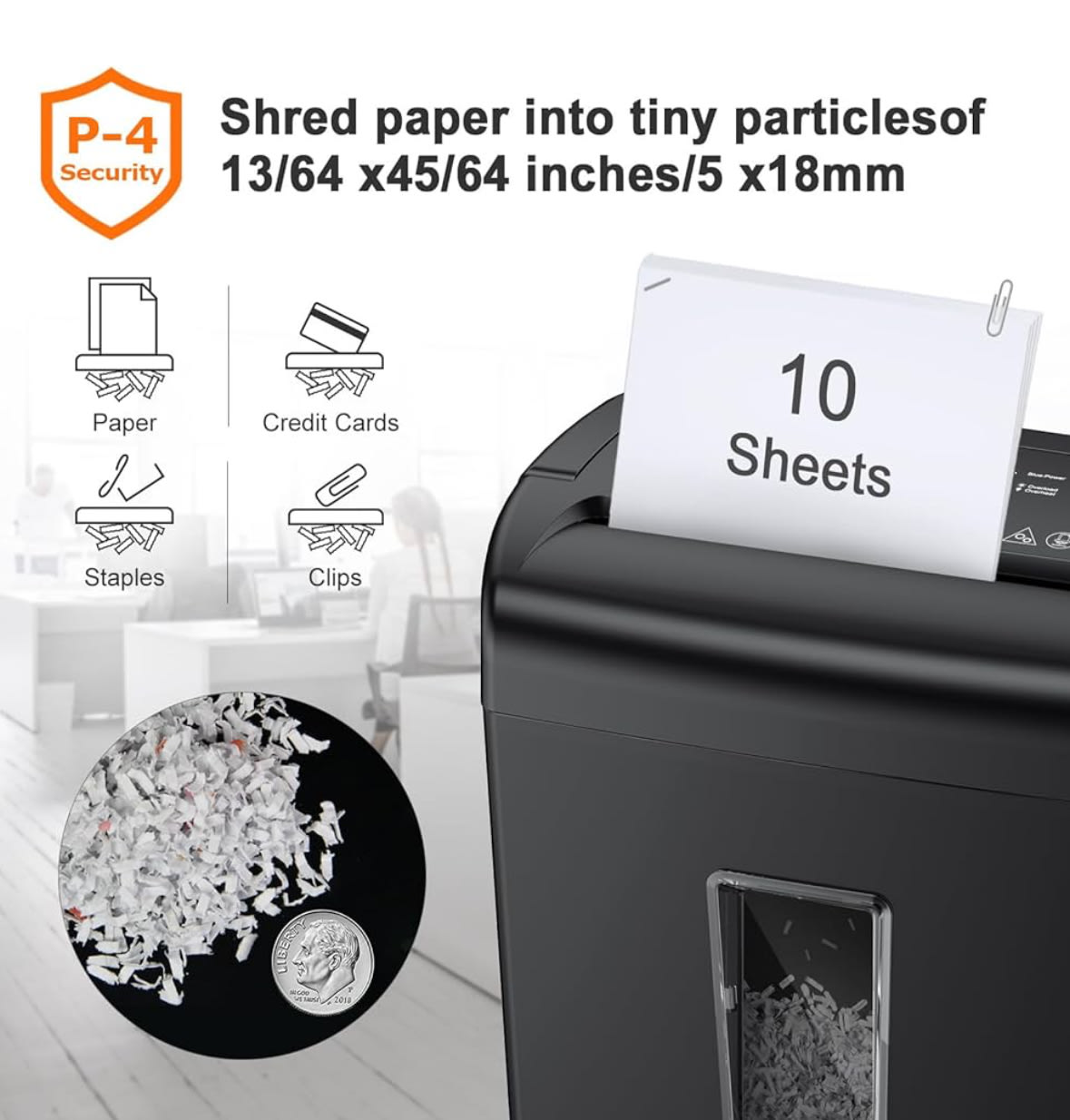 Bonsaii 10-Sheet Cross Cut Paper Shredder, 5.5 Gal Home Office Heavy Duty Shredder for Credit Card, Staple, Clip with Transparent Window(C20