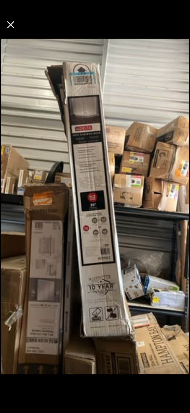 New Delta Neo-Angle Shower Base. 38 inch white. Has direct-to-stud installation and reinforced support for durability. Features a 4-inch low