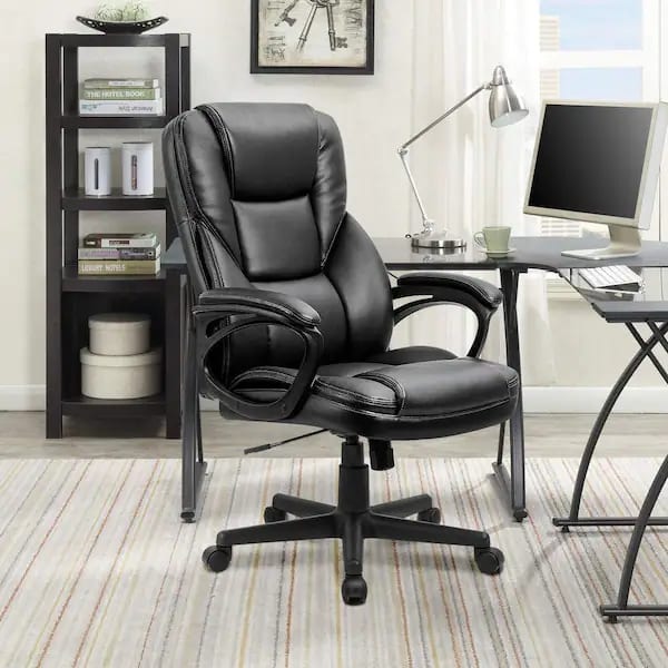 Big and Tall Black Leather High Back Executive Chair with Swivel Seat