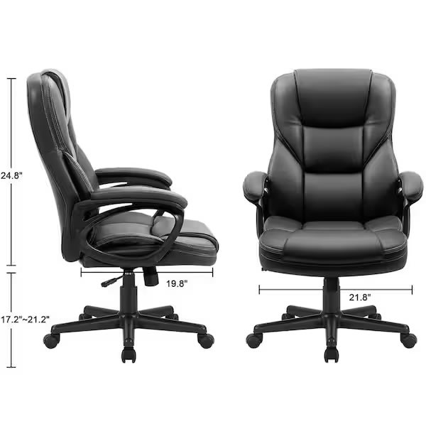 Big and Tall Black Leather High Back Executive Chair with Swivel Seat