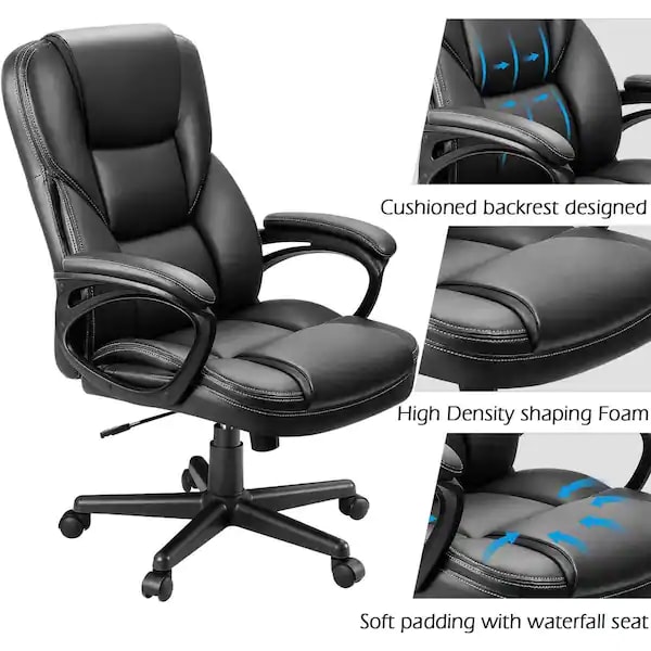 Big and Tall Black Leather High Back Executive Chair with Swivel Seat