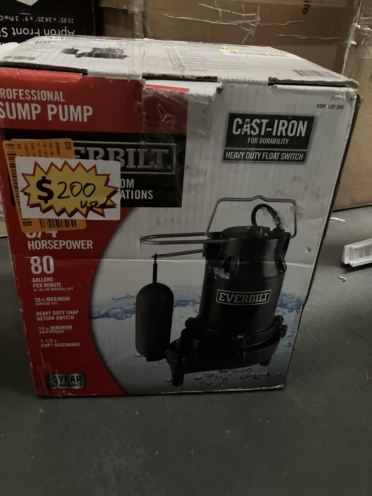 Everbilt 1/2 HP Professional Cast-Iron Sump Pump