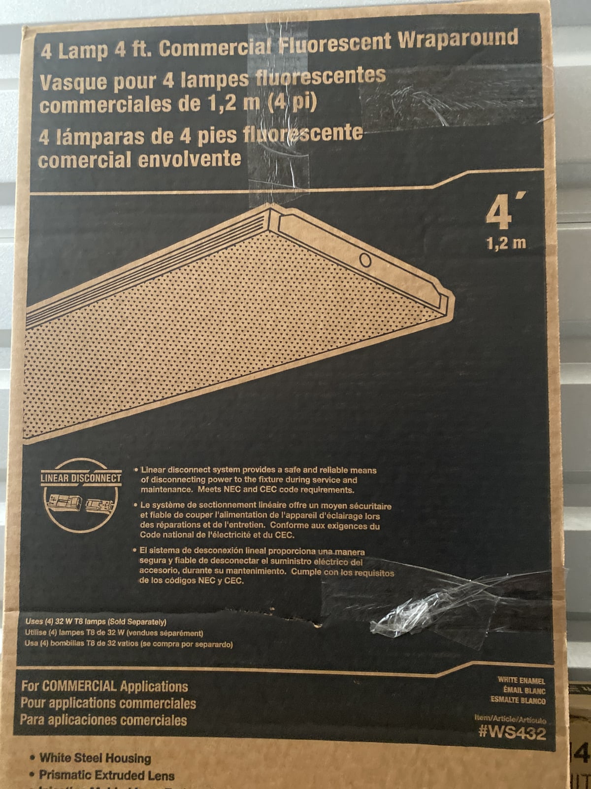 Commercial 4 Lamp 4 ft. Fluorescent Wraparound Fixture