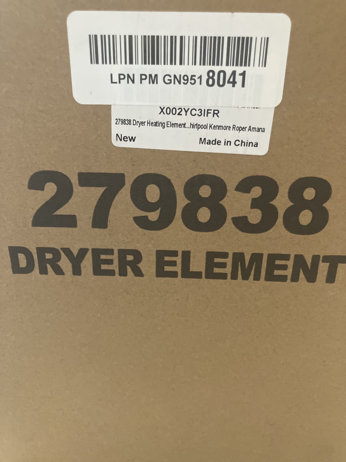 Whirlpool Dryer Heating Element 279838 - New Replacement Part