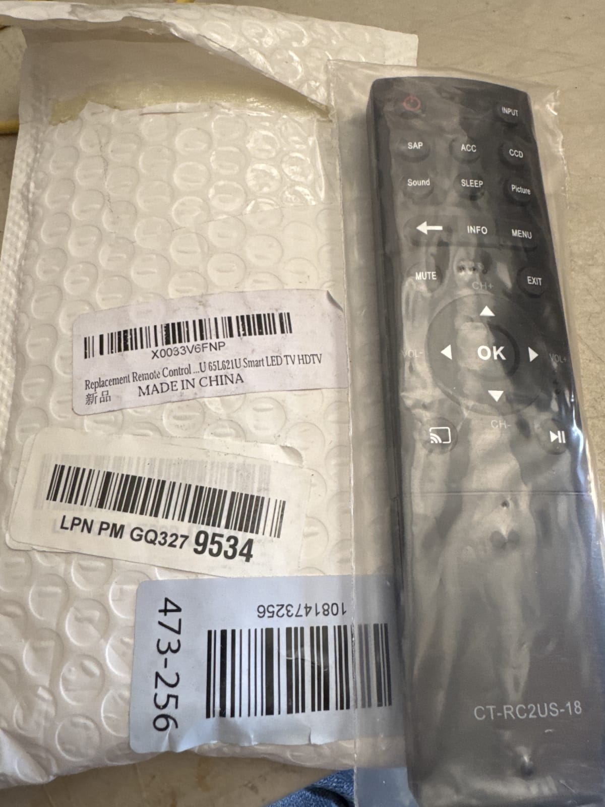 Replacement Remote Control for U 651621U Smart LED TV