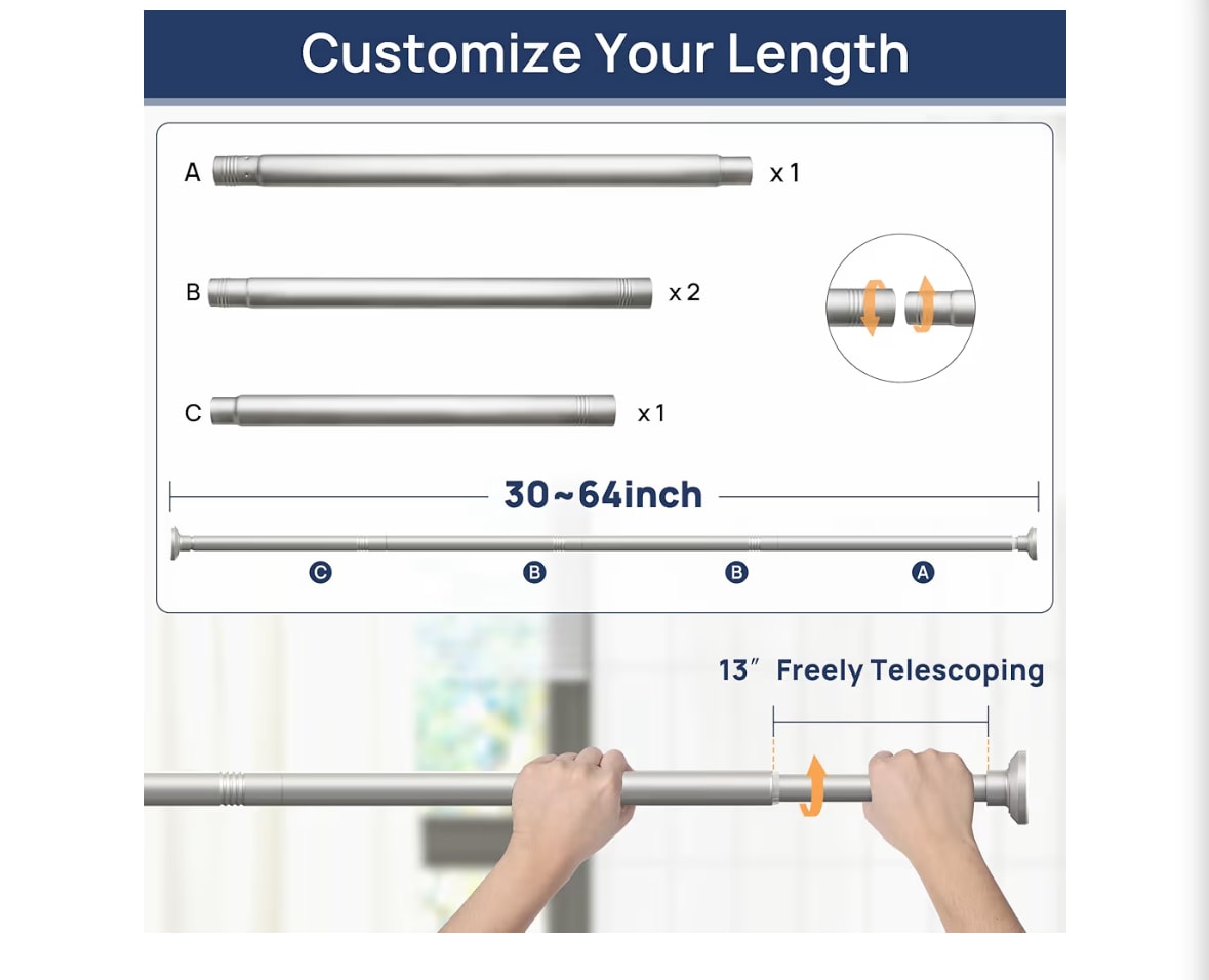 ENJOYBASICS Shower Curtain Rod 30-64 Inch, Nickel