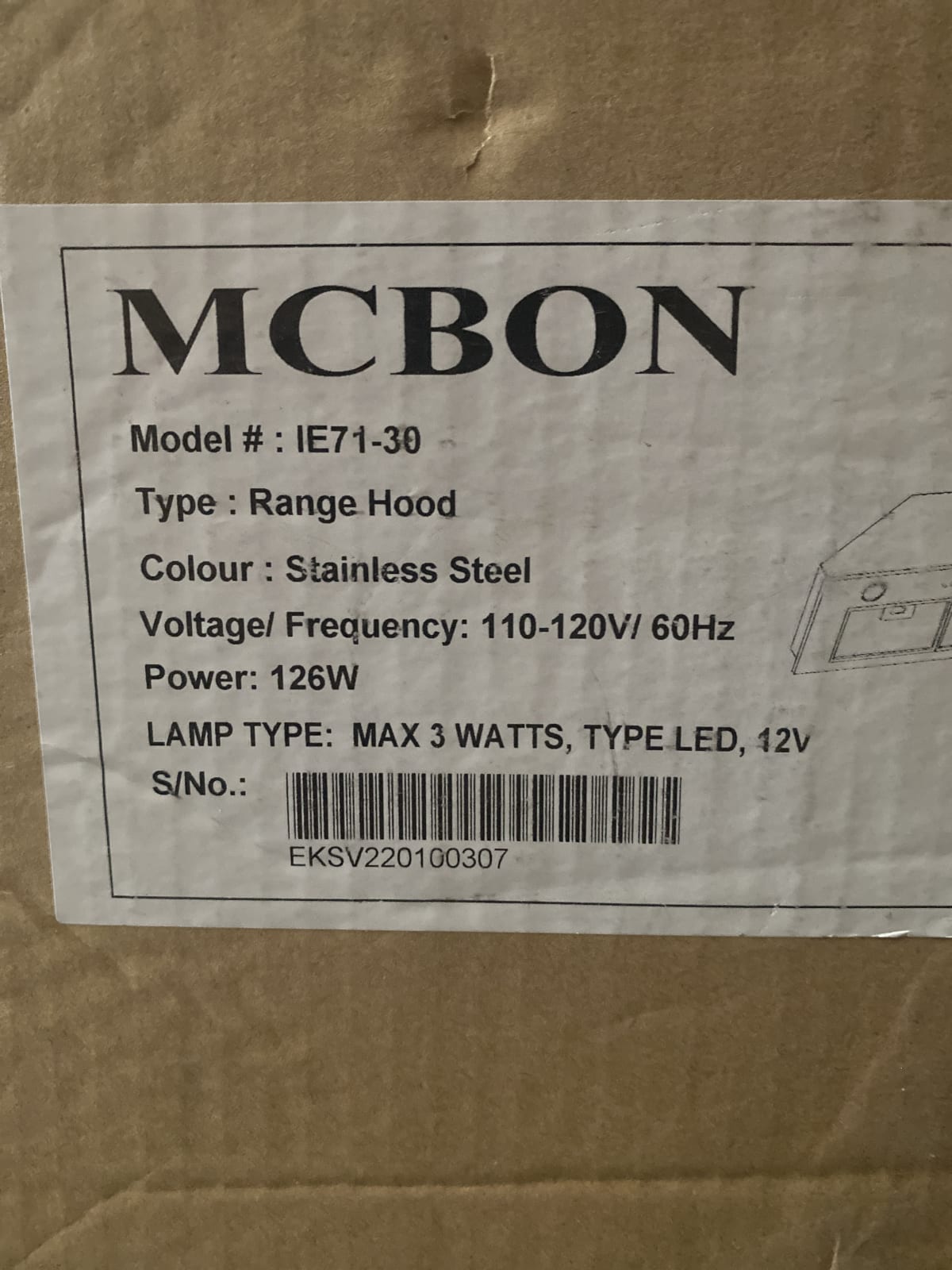 MCBON IE71-30 Stainless Steel Range Hood