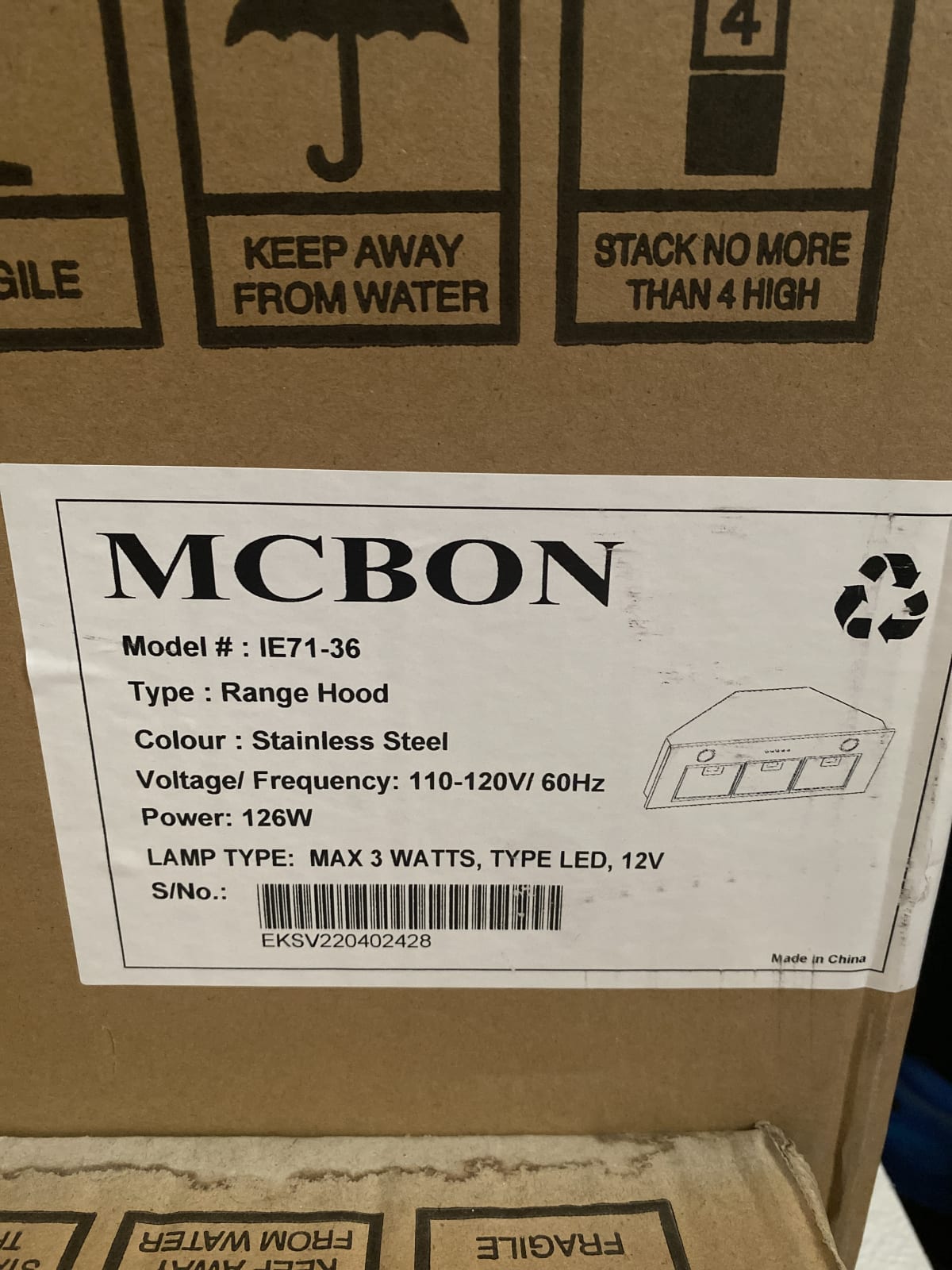 MCBON IE71-36 Stainless Steel Range Hood