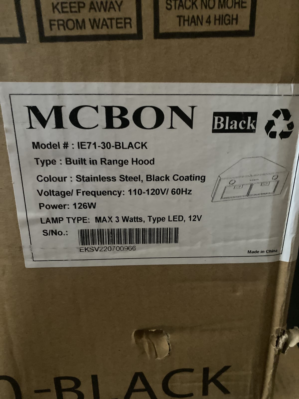 MCBON Built-in Range Hood IE71-30-BLACK