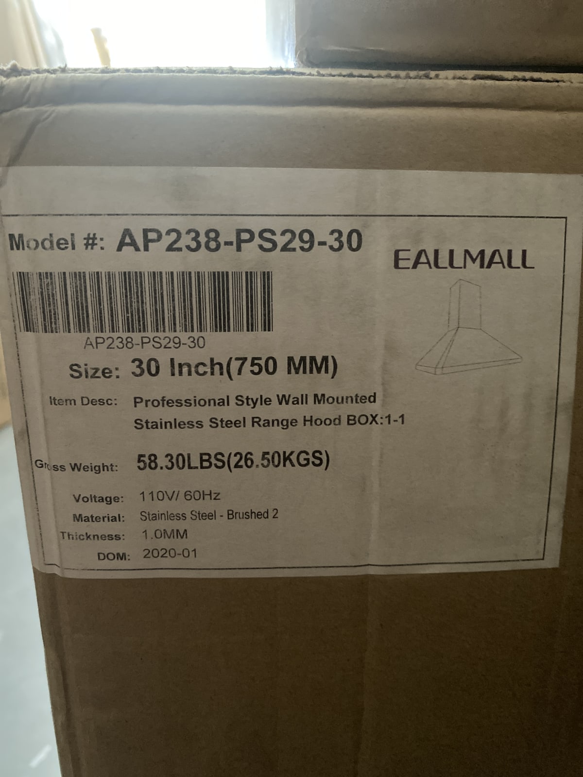 EALLMALL 30 Inch Professional Style Wall Mounted Stainless Steel Range Hood