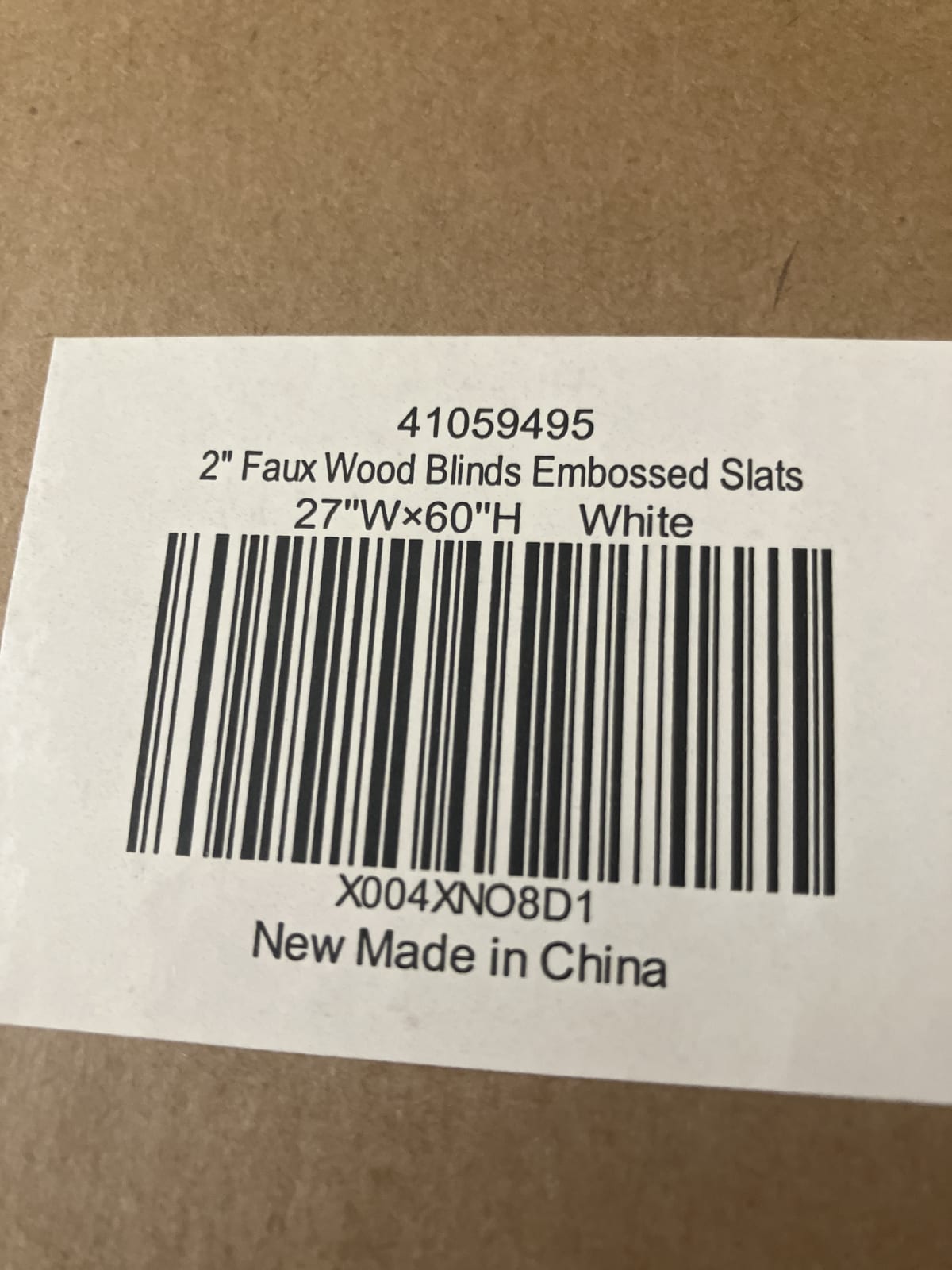 2" Faux Wood Blinds Embossed Slats - 27"W x 60"H - White