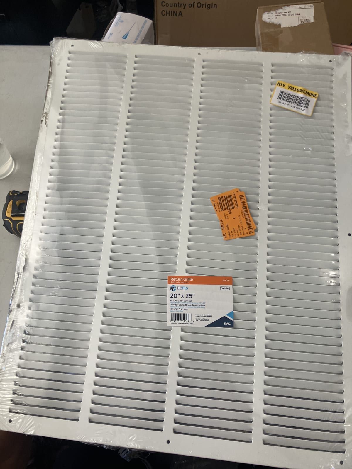 EZ-Flo 20" x 25" Return Air Grille - White