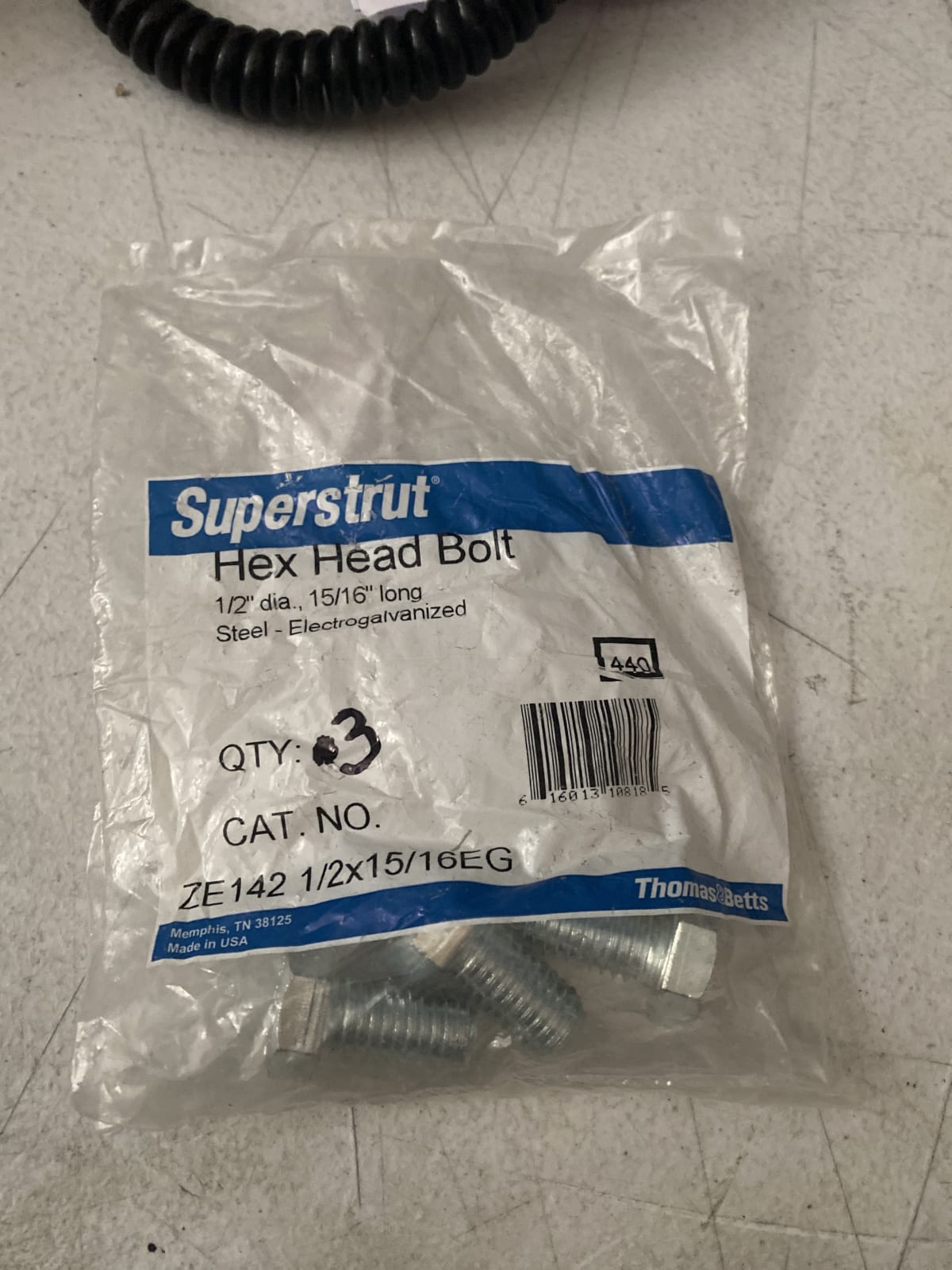 Superstrut Hex Head Bolt - 1/2" Dia, 15/16" Long, Steel - Electrogalvanized