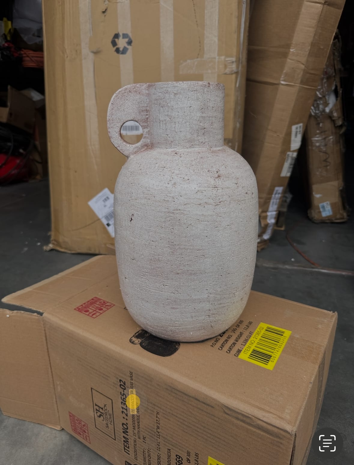 Sagebrook Home 15" Modern Terracotta Jug Vase with Handle, Ivory