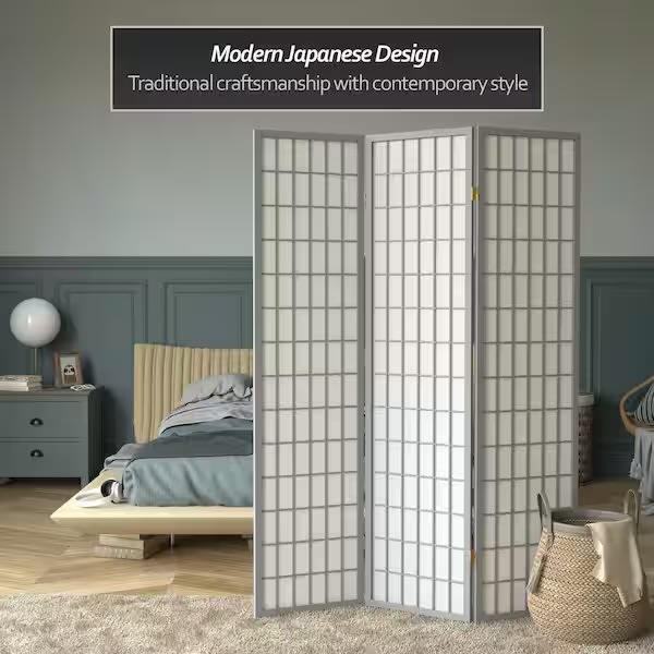 Red Lantern 3-Panel Room Divider - Modern Japanese Design