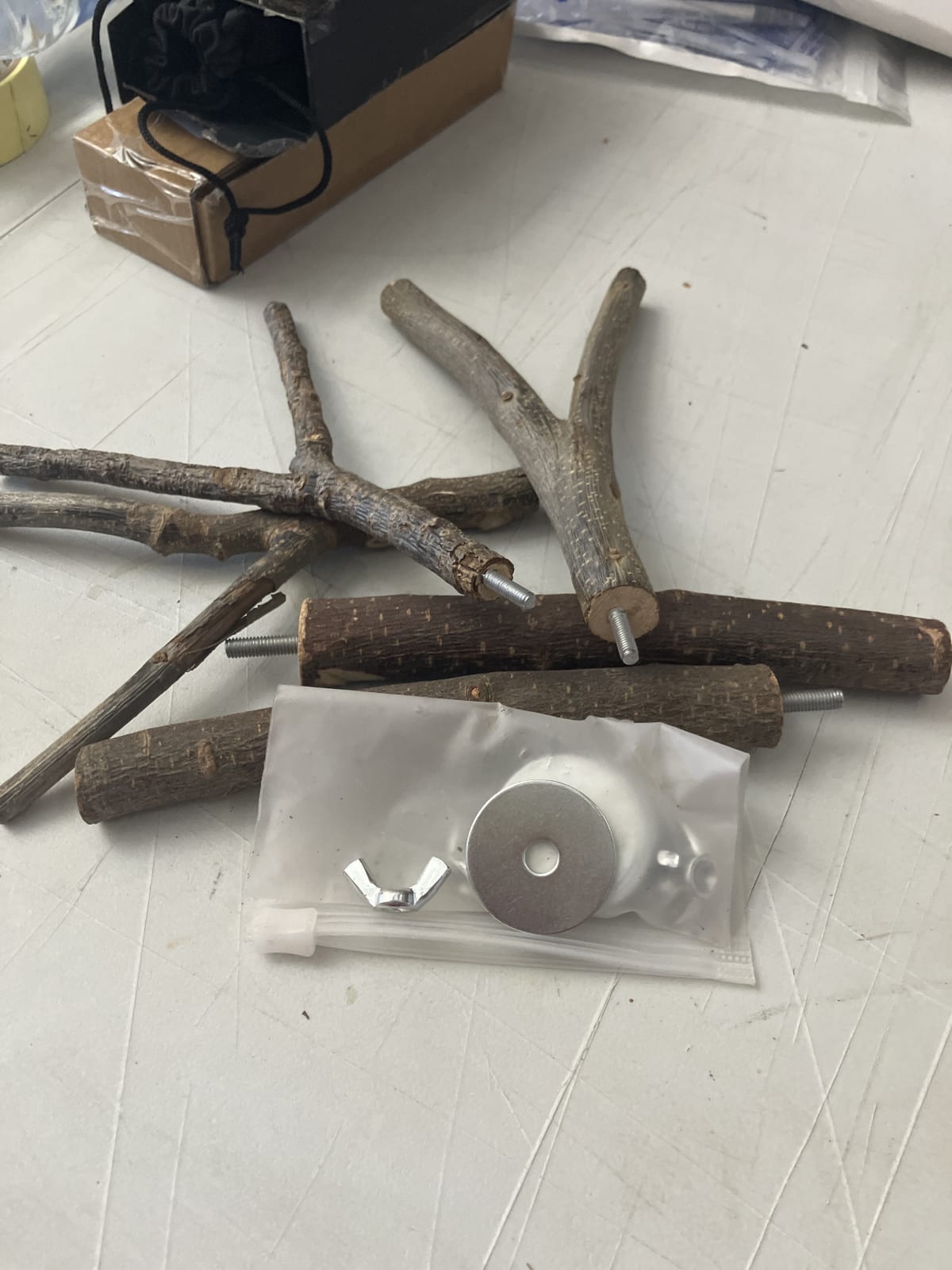 Wooden Bird Perches Branches Set with Metal Connectors