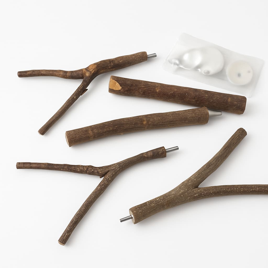 Wooden Bird Perches Branches Set with Metal Connectors