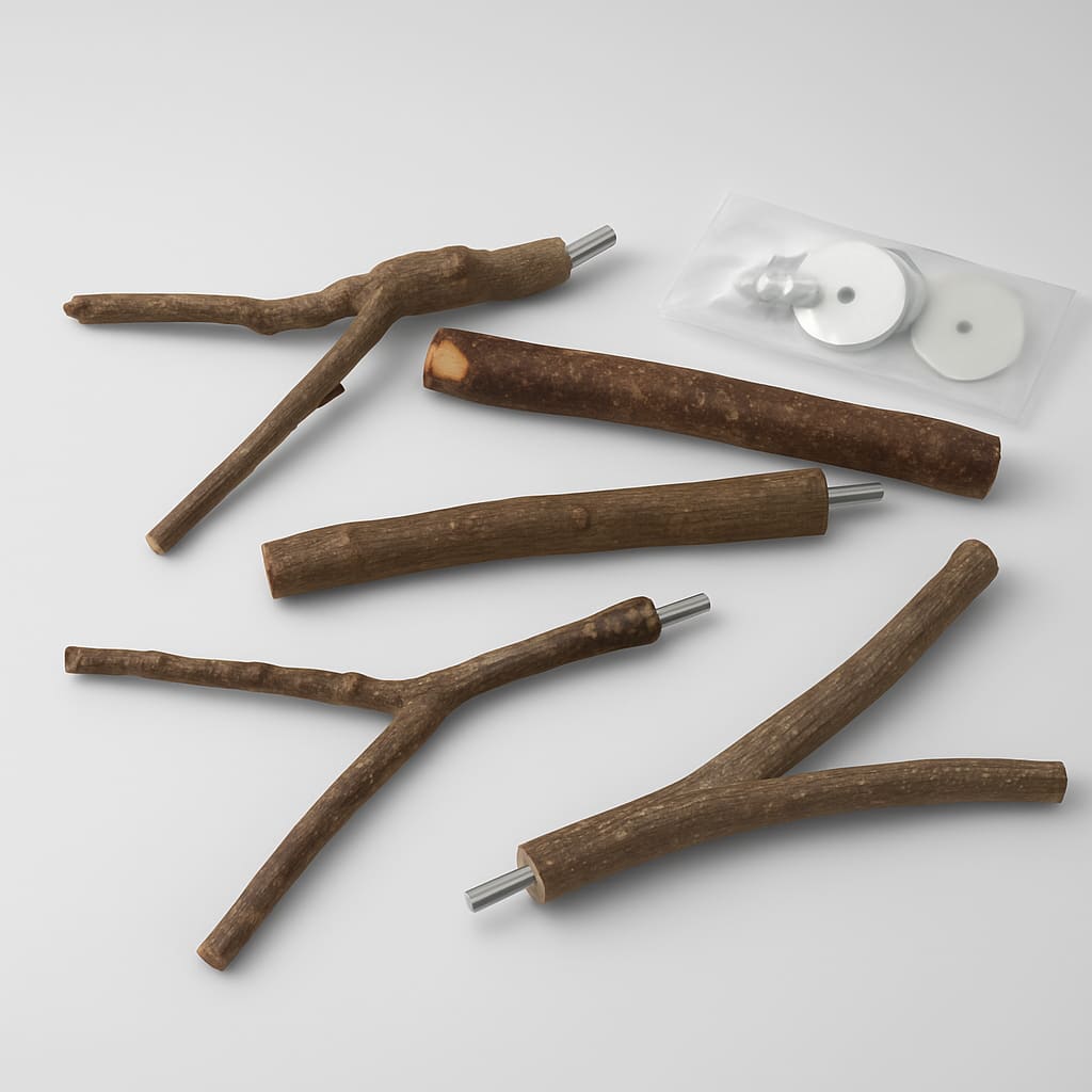 Wooden Bird Perches Branches Set with Metal Connectors
