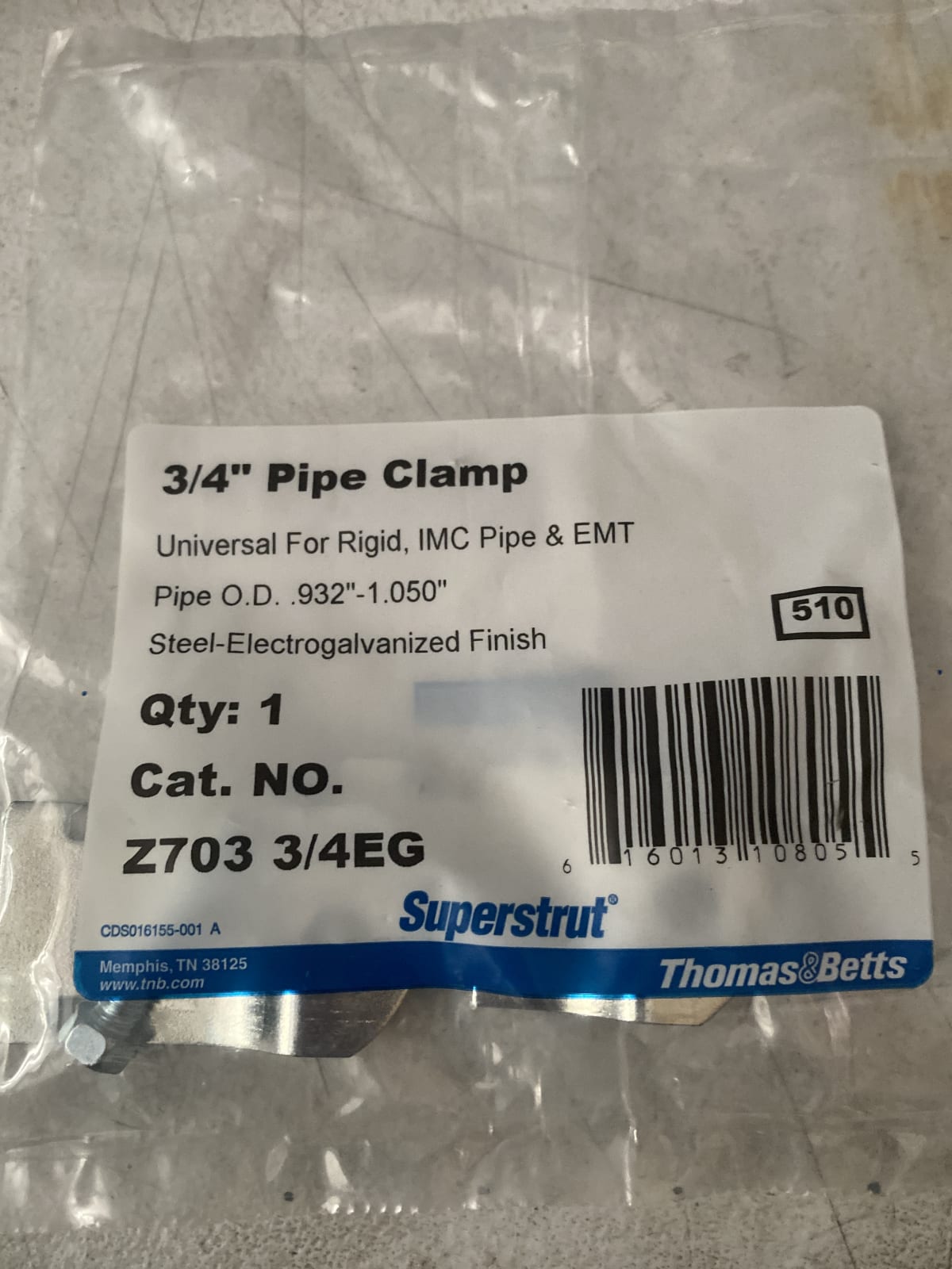Superstrut 3/4" Pipe Clamp - Universal for Rigid, IMC & EMT Pipe