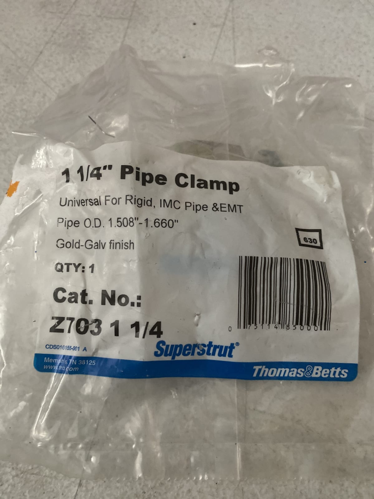 Thomas & Betts Superstrut 1 1/4" Pipe Clamp - Gold-Galv Finish