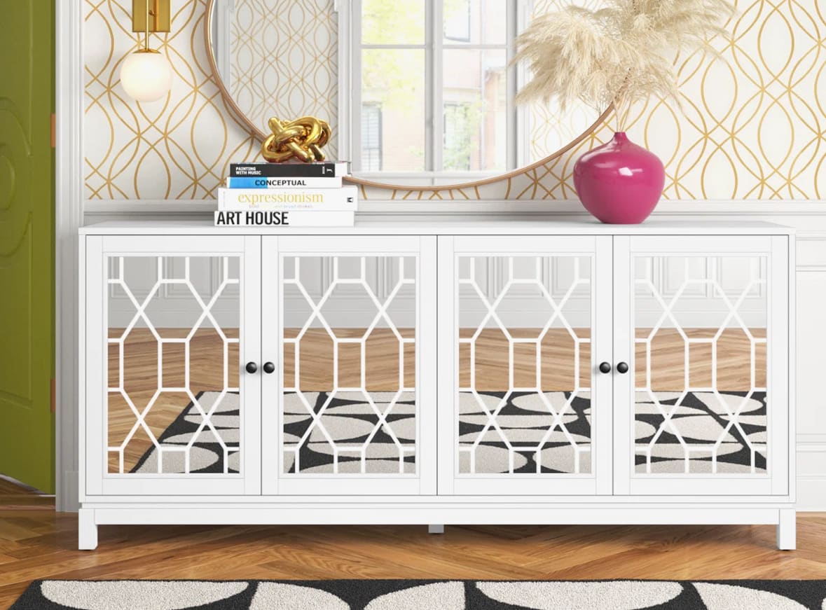 Alayana 71" Sideboard/ buffet with Mirrored Doors - White