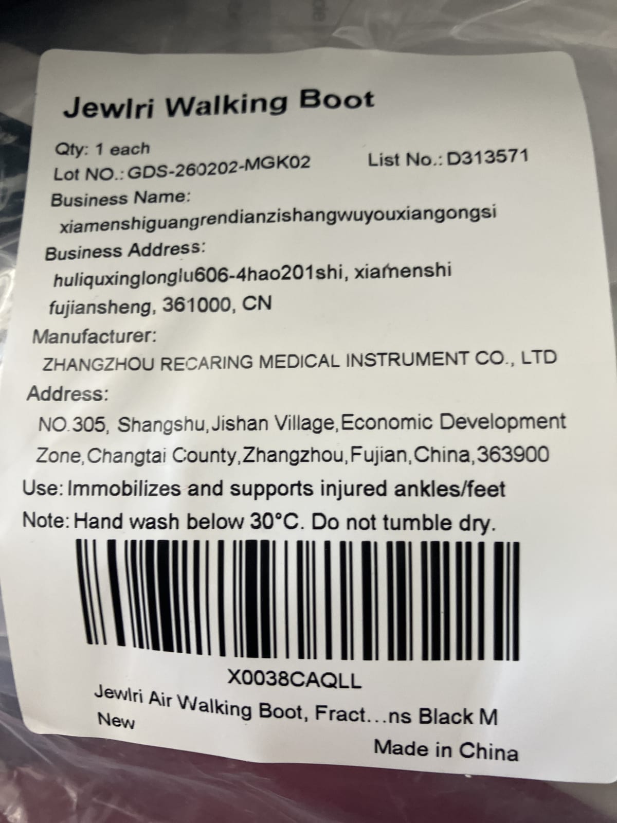 Jewlri Air Walking Boot for Ankle Support - Black Medium