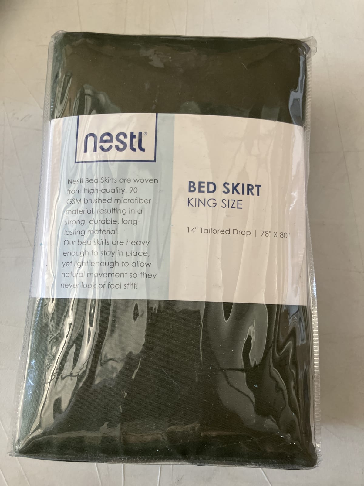Nestl King Size Bed Skirt - 14" Tailored Drop, Green Microfiber