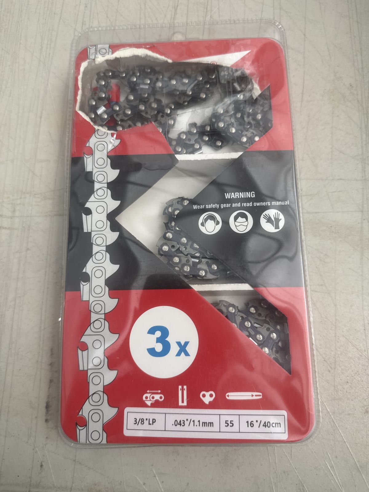 3-Pack 16" Chainsaw Chain - 3/8" LP .043" 55 Links