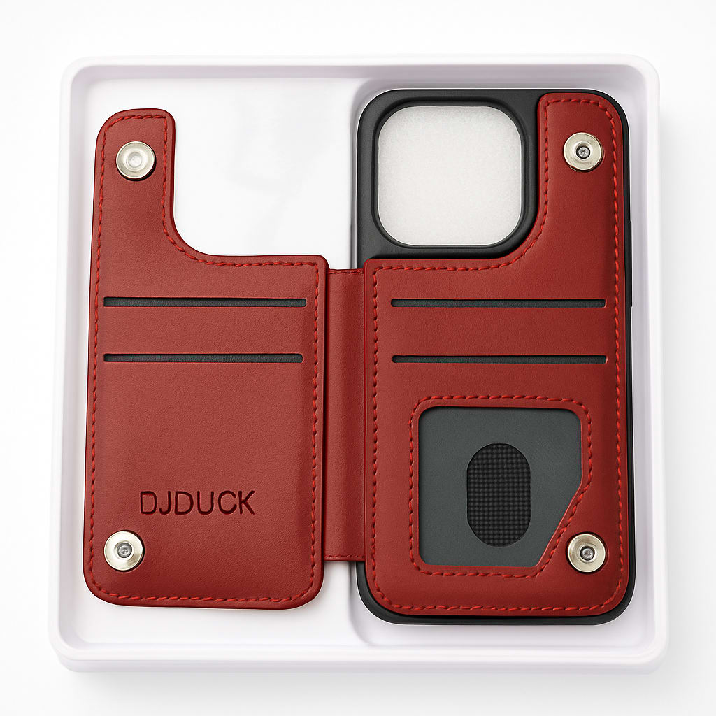 DJDUCK Red Leather Phone Case with Card Holder