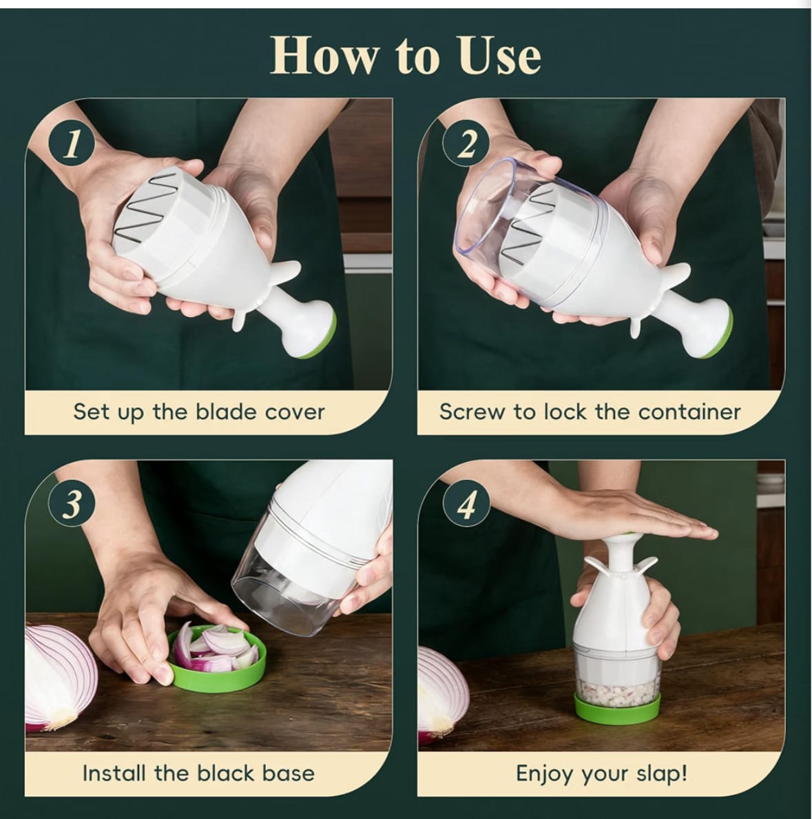 Compact Vegetable hand food Chopper with Easy Cleanup - Green & White